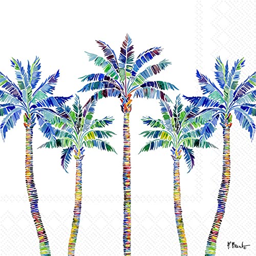 Boston International IHR Ideal Home Range 3-Ply Paper Napkins Coastal Tropical Beach Designs, 20-Count Cocktail Size, Tahiti Palm