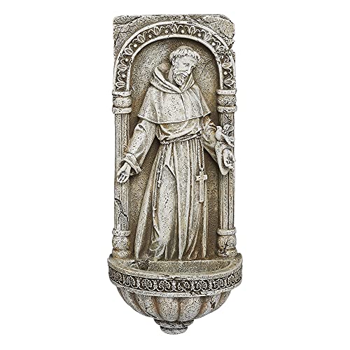 Roman St. Francis Water Font Cement Finish, 9.75-inch Height