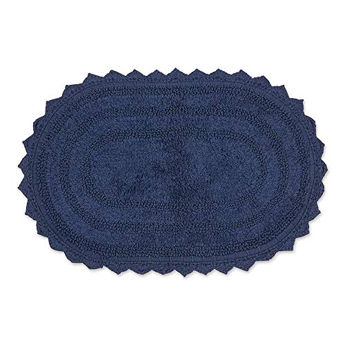 DII Design Crochet Collection Reversible Bath Mat, Small Oval, 17x24, French Blue