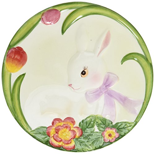Cosmos Gifts 10277 Painted Bunny with Bow Flower Plates, Set of 4