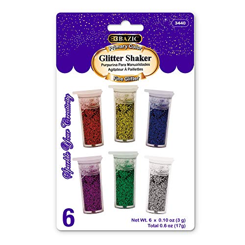 BAZIC Glitter Shaker 6 Primary Color, Sparkling Powder in Jar for Kids Slime Paints Crafts Nail Art Polish Skin Halloween Party (18g/Pack), 1-Pack