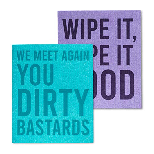 Abbott Collection  84-ASD-AB-68 Funny Text Dishcloths. Set of 2, Purple/Turquoise