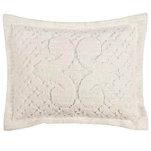 Better Trends Ashton Collection is Super Soft and Light Weight in Medallion Design 100 Pecent Cotton Tufted Unique Luxurious Machine Washable Tumble Dry, Standard Sham, Ivory
