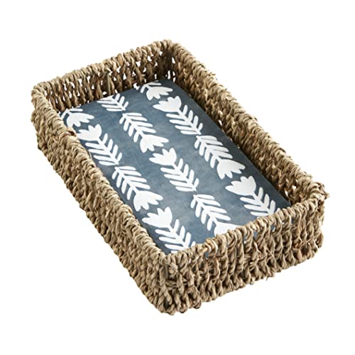 Mud Pie Dotted Napkins in Holder, Towel, 7 3/4" x 4" | Basket 9" x 5 1/2", Blue