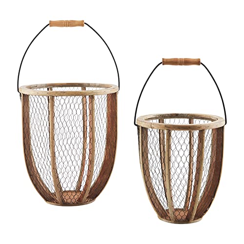 Mud Pie Wire Nested Lantern Set, Small 11" x 9.75" Dia | Large 14" x 12.25" Dia,Brown