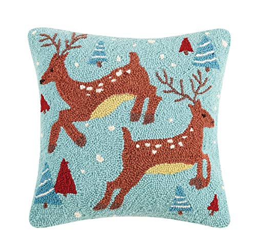 Peking Handicraft 31TG91C16SQ Two Jolly Reindeer Holiday Hook Pillow, 16-inch Square