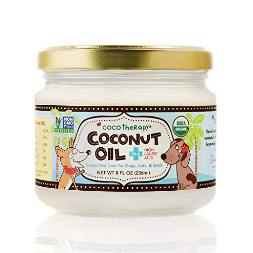CocoTherapy Organic Virgin Coconut Oil, 8 Ounces, Natural Supplement for Dog Skin Coat Digestion and Immunity