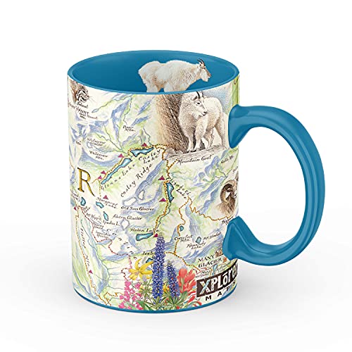 Xplorer Maps Glacier National Park Map Ceramic Mug (Large 16oz) Coffee Cup, Tea, Cocoa, Hot Chocolate, Brew Mugs, and Cold Drinks, BPA-FREE - For Office, Home, Gift (Individual Mug)