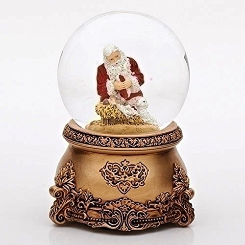 Roman Kneeling Santa Filigree 80MM Musical Glitterdome Plays Tune O Come All Ye Faithful