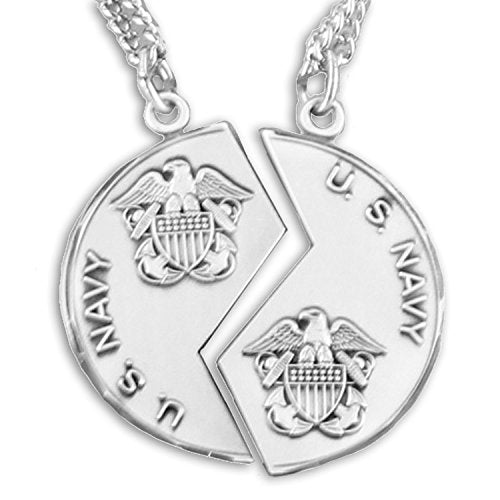 True Faith Jewelry Sterling Silver Two-Piece Mizpah Coin Medal U.S. Navy Service Charm Pendant Necklace Set, 1 1/8 Inch