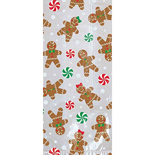 Amscan Gingerbread Small Cello Bags - 9 1/2"H x 4"W x 2"D | Multicolor - Pack of 20