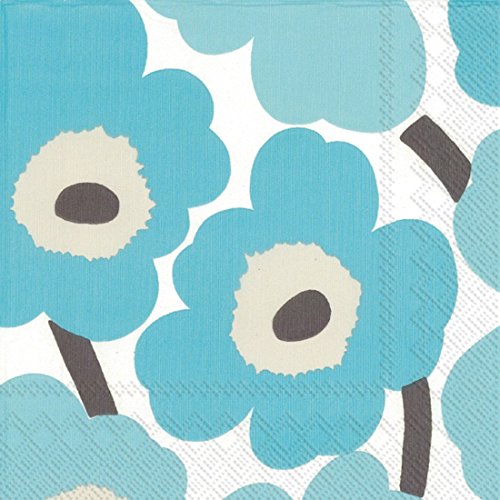 Boston International Ideal Home Range Marimekko20 Count Paper Cocktail Napkins, Unikko Turquoise