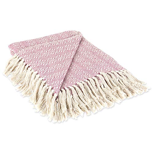 DII Design Rustic Farmhouse Cotton Diamond Patterned Blanket Throw with Fringe For Chair, Couch, Picnic, Camping, Beach, & Everyday Use , 50 x 60" - Rose Diamond Stitch