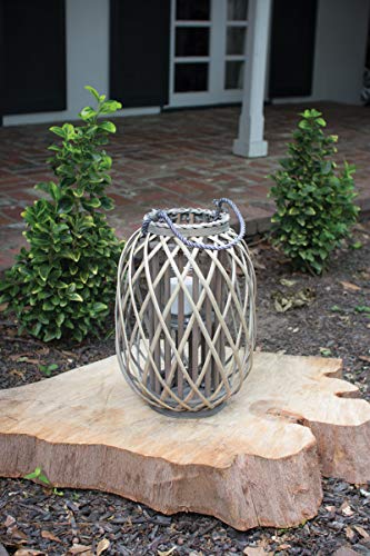 KALALOU CLUX1008 GREY WILLOW LANTERN WITH GLASS - SMALL