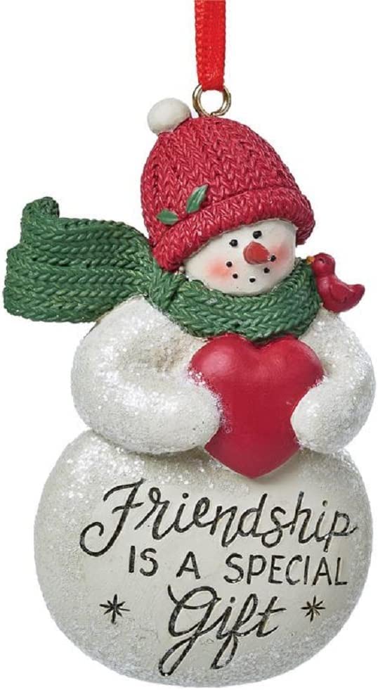 Blossom Bucket Snowman with Red Heart Christmas Ornament