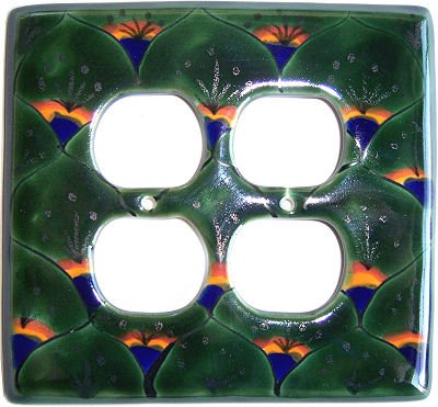 Fine Craft Imports Peacock Talavera Double Outlet Switch Plate