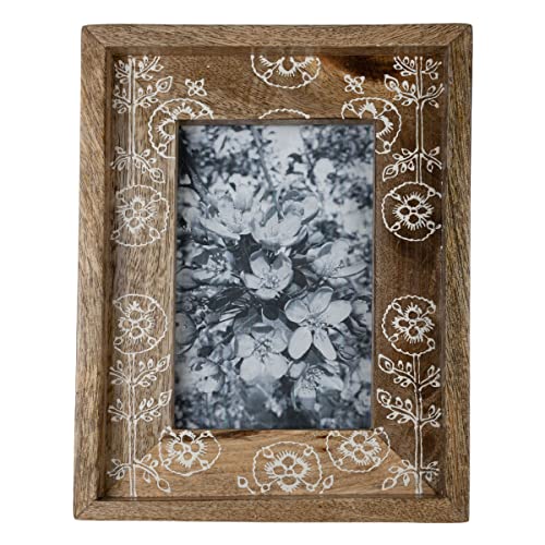 Foreside Home & Garden White Flower Print 4X6 Wood Photo Frame