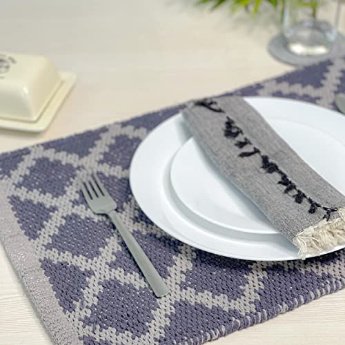 CHARDIN HOME Grey Placemats 13x19 Inches | Set of 4 Boho Table mats | Machine Washable, Outdoors and Barbeque Friendly| Perfect for Any Dinner Party, BBQ, Birthday Party, Weddings and More