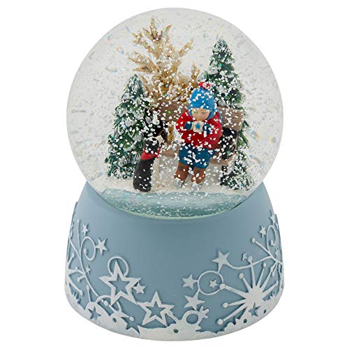 Roman Ice Skating Child With Hot Drink 6 Inch Musical Glitter Globe Playing The Tune Jingle Bells