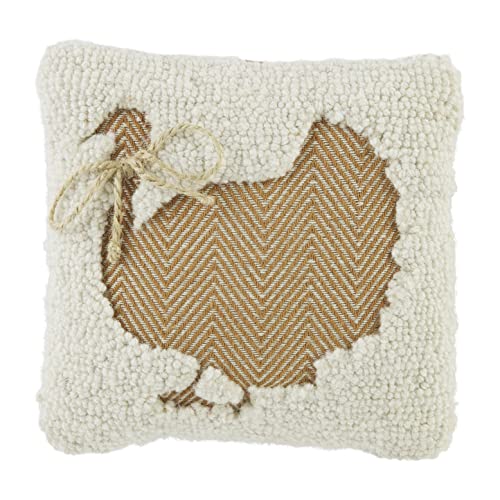 Mud Pie Thanksgiving Small Hook Pillow, 8" x 8", Turkey, Wool and Cotton