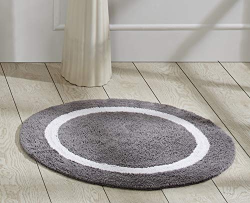 Better Trends Hotel Collection is Super Absorbent Reversible Double Sided Thick Bath Mat Rug Machine Washable 100% Cotton in Race Track Pattern, 30" Round, Gray & White
