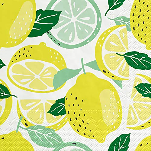 Abbott Collection  88-L-123800 Luncheon Tasty Lemons Napkins. 20 Pack, 6.5 inches SQ, Yellow