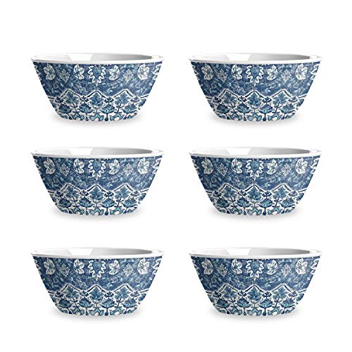 TarHong Atlantic Blue Medallion Cereal Bowl, 6" x 2.8", 23.5 oz, Melamine, Set of 6