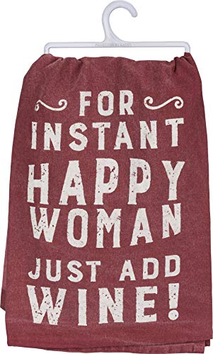 Primitives by Kathy Dish Towel For Instant Happy Woman Just Add Wine Kitchen Accesssories
