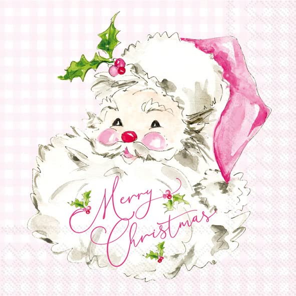 IHR Ideal Home Range Cocktail Disposable 3-Ply Paper Beverage Napkins, 5" x 5", Pink Santa