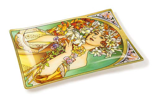 Amia Art Nouveau Flower Handcrafted Glass, Tray, Multicolored