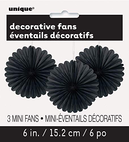 Unique Industries 6" Mini Black Tissue Paper Fan Decorations, 3ct