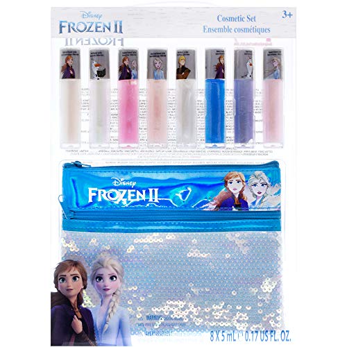 UPD Disney Frozen 2 - Townley Girl Anna and Elsa Lip Gloss Set with Sequin Bag, Ages 3+ (9 Pcs)