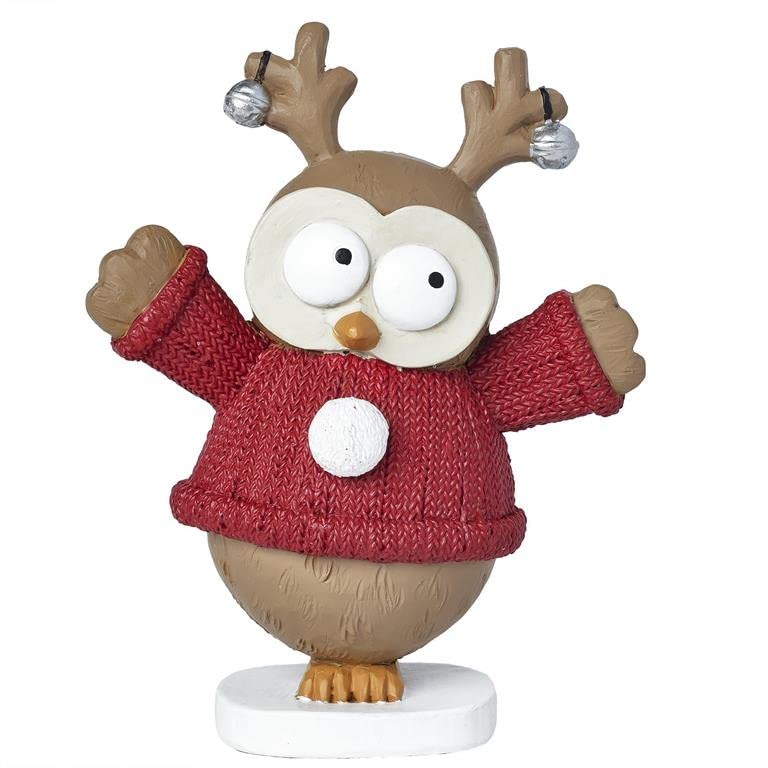 Blossom Bucket Owl with Reindeer Antlers and Jingle Bells