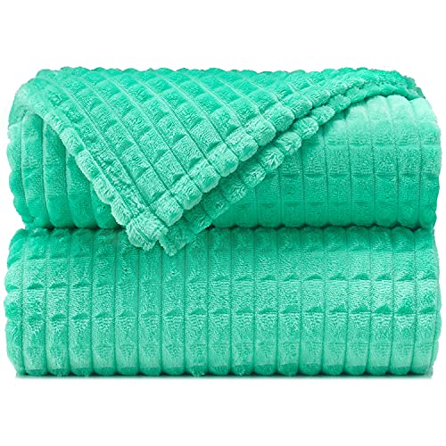 Malinad Throw Blankets ‚Äì 50‚Äùx60‚Äù, Spearmint - Waffle Blanket - Lightweight Flannel Fleece - Soft, Cozy - Perfect for Bed, Sofa, Couch