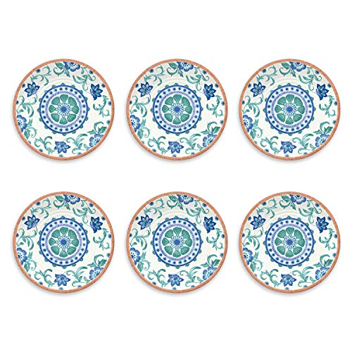 TarHong Rio Turquoise Floral Salad Plate, 8.5", Melamine, Set of 6
