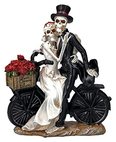Pacific Trading Giftware Love Never Dies Newly Wed Skeleton Couple Rose Basket Bike Statue 12.2‚Äù Tall