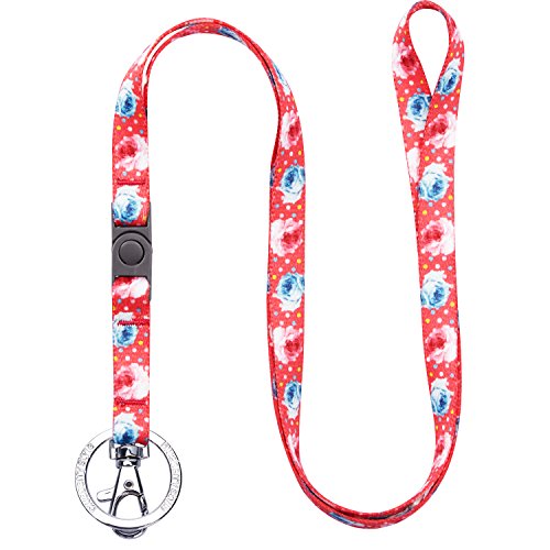 Blueberry Style 4 Patterns Floral Power Cosmos Designer Orange Women Fashion Breakaway Lanyard Keychain for Keys/ID Card/Badge Holder, 1/2" Wide