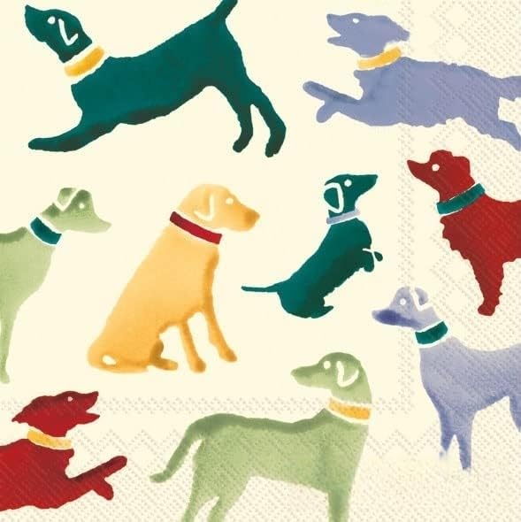 IHR Ideal Home Range Cocktail Disposable 3-Ply Paper Beverage Napkins, 5" x 5", Polka Dogs Cream