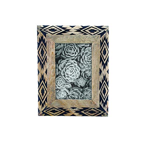 Foreside Home and Garden Natural 4 x 6 inch Southwest Pattern Decorative Wood Picture Frame, Brown, Black