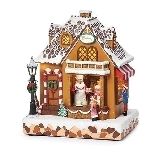 Roman 134354 Musical LED Santa's Baker with Kids Lighted Building, 9.5-inch Height