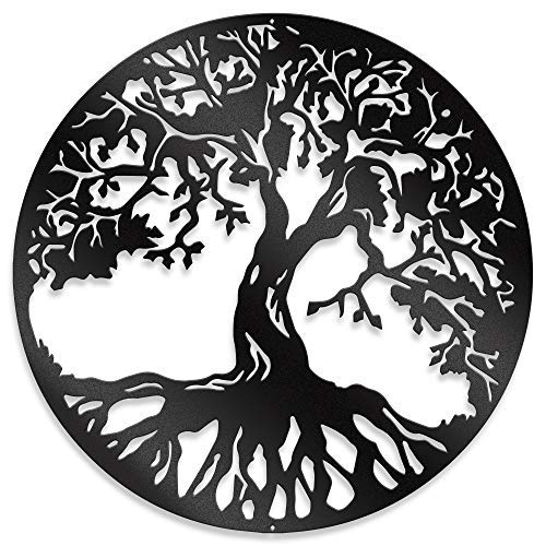 Steel Roots Decor Metal Black Tree of Life Wall Art - Powder Coated Laser Cut Holes - Indoor and Outdoor Home Bedroom or Kitchen Decorations, Modern Wall Sculpture Art Round for Living Room ‚àö¬¢‚Äö√á¬®‚Äö√Ñ√∫ 18‚àö¬¢‚Äö√á¬®¬¨√π