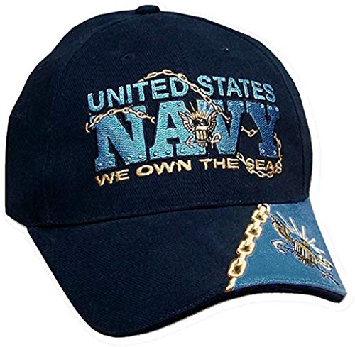 Eagle Crest United States Navy "We OWN the Seas" Name Logo Military Armed Forces Embroidered Hat - Blue Navy Adjustable Buckle Closure Cap, Adjustable