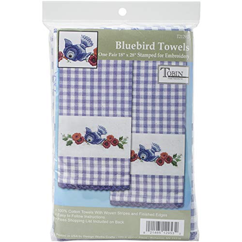 Design Works Crafts Bluebird Stamped Embroidery (Set of 2), 18 by 28"