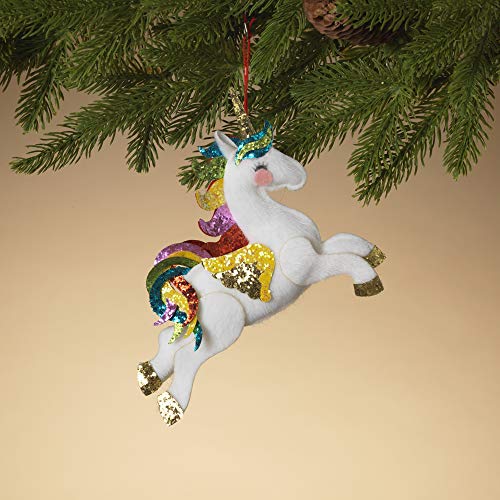 Gerson 2546360 Fabric Rainbow Unicorn Ornament, 7-inch Length