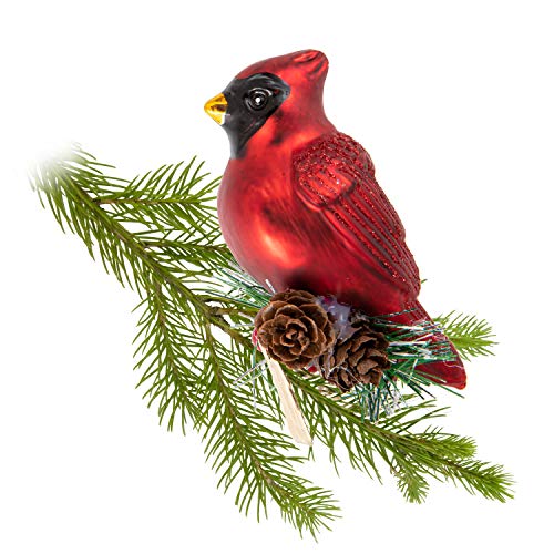 Abbott Collection  18-Whimsy-Branch Cardinal with Fir Clip Ornament, 3.5 inches L, Red