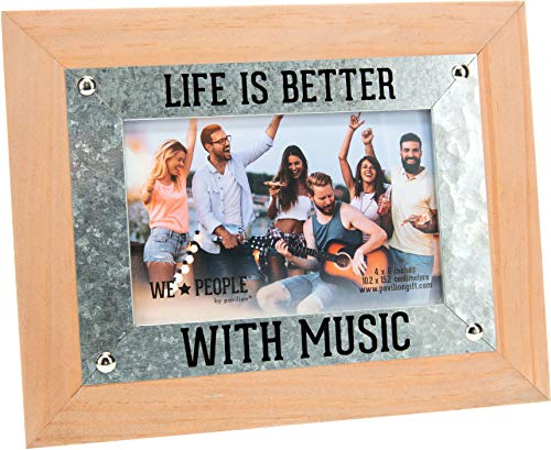 Pavilion Gift Company 67724 Life is Better Music People 4x6 MDF Easel Back Wall Hanging Picture Frame, Brown