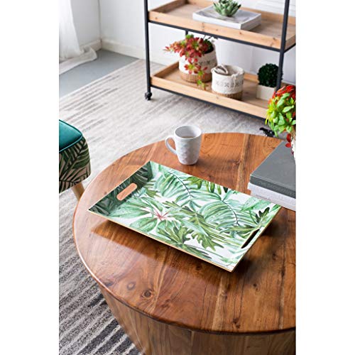 A&B Home Decorative Breakfast Tray Green Leaf Print Rectangular Serving Tray with Handles Food Safe Plastic 11.80" x 1.4" x 18"