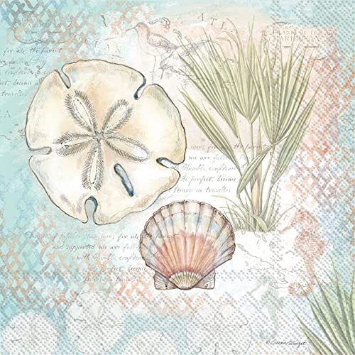 Boston International IHR Ideal Home Range 3-Ply Paper Napkins Coastal Tropical Beach Designs, 20-Count Lunch Size, Sand Dollar