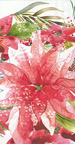 Boston International IHR 3-Ply Guest/Dinner Paper Napkins, 8.5 x 4.5-Inches, Amaryllis & Poinsettia