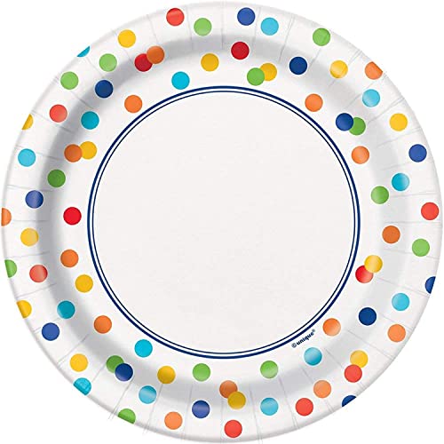 Unique Industries Unique Tableware Rainbow Mini Polka Dot Dessert Party Paper Plates, 7", 8 Ct, 7", Multicolor